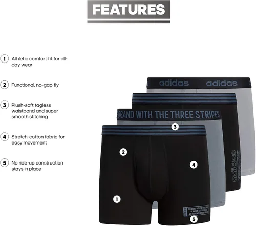 Vista 2 de adidas Calzoncillos de algodón elástico para hombre, paquete de 4