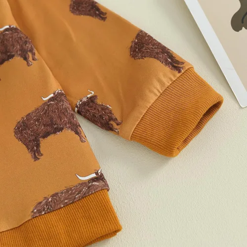 Vista 4 de DNOMAID YZARC Conjunto de sudadera de manga larga con estampado de vaca y pantalones deportivos, 2 piezas para otoño e invierno