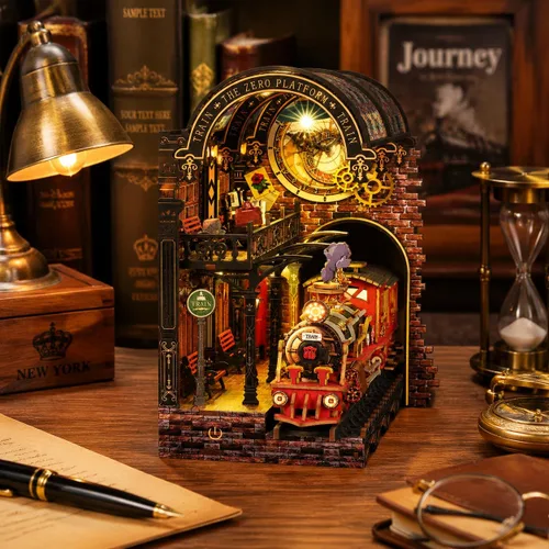 Vista 9 de CUTEROOM Kit de rincón de libros para adultos, rompecabezas de madera 3D DIY kit de rincón de libros en miniatura con luz LED, kit de construcción