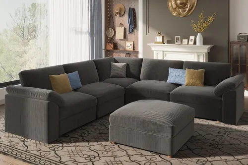 Vista 50 de EASE MOOSE Sofá modular verde seccional de gran tamaño en forma de L Pana verde