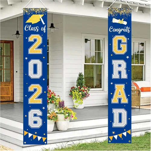 Vista 11 de Bandera de decoración de graduación 2025 GRAD Bandera negra para porche y puerta de bienvenida para pared interior y exterior, decoración