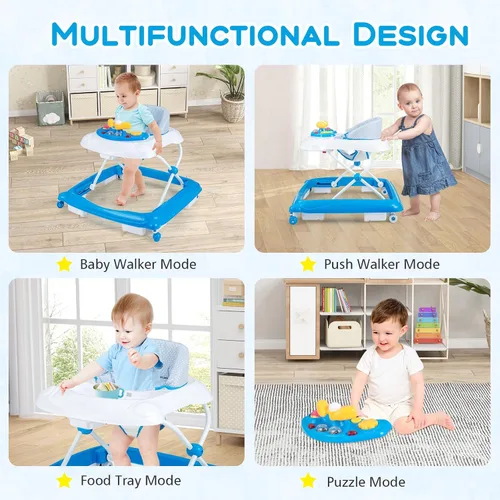 Vista 2 de BABY JOY Andador de bebé, caminador de actividad plegable 4 en 1 con altura ajustable, música, luces, caminador de empuje antivuelco para niños
