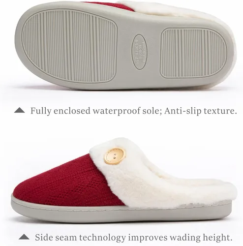 Vista 2 de Chantomoo Womens Slipper Warm Comfy Memory Foam House Slippers Knitted Shoes Faux Fur Lined Anti-Skid Rubber Sole Bedroom Cozy Indoor Outdoor