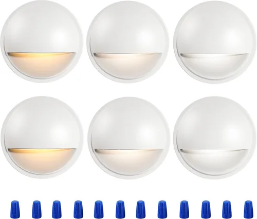 Vista 13 de CLOUDY BAY [Pack de 6] Luces LED de Cubierta de Bajo Voltaje de 3CCT para Exteriores, 2700K/3500K/5000K Seleccionables, Luz para Escalera, Valla
