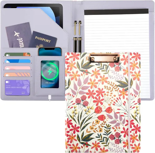 Vista 9 de Portafolio Folio Carpeta Portafolio con Bloc de Notas-Bolsillo Portatarjetas de Visita Marrón Imitación PU Cartera