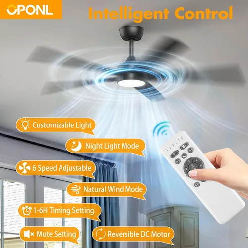 Vista 2 de OPONL Ventilador de techo de 52 pulgadas con luz y control remoto Negro