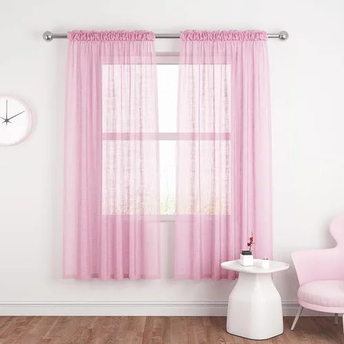 Vista 96 de UPOPO Paneles de Cortina Beige Pequeños Cortinas Transparentes de Gasa de 16 Pulgadas de Largo Cortinas de Cocina de Voile con Textura de Lino
