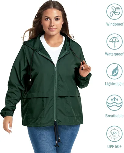 Vista 5 de Zando Plus Size Rain Jacket Womens Waterproof with Hood Windbreaker Travel Rain Coat for Women Lightweight Packable Raincoat
