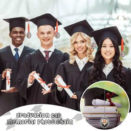 Vista 5 de Dije de foto de tapa de graduación, 4 piezas de regalo universitario de clase 2023, borla de graduación personalizada, colgante conmemorativo
