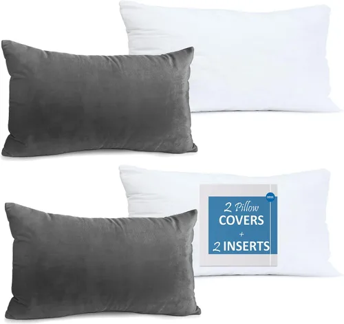Vista 85 de Nestl Juego de 2 rellenos de almohada con terciopelo suave y sólido, juego de fundas de almohada cuadradas decorativas para sofá, automóvil Azul