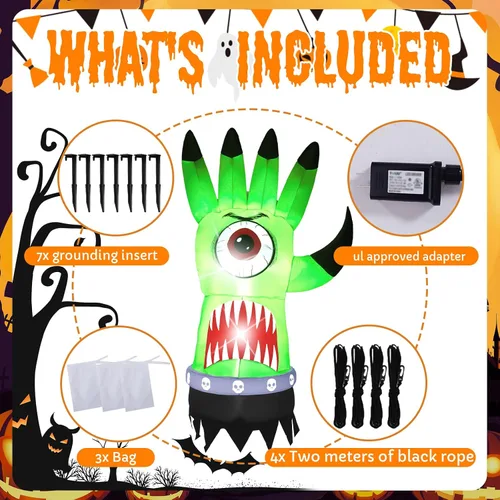 Vista 2 de HZGDEJTG - Palmera inflable de Halloween con luces LED para exteriores, patios, jardines, terrazas y fiestas, verde, 8 pies