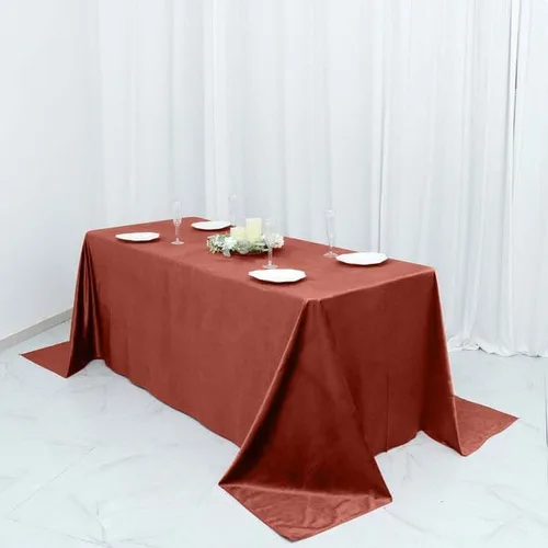 Vista 5 de Tableclothsfactory Mantel rectangular de terciopelo terracota de alta calidad de 90 x 132 pulgadas para eventos de fiesta de boda
