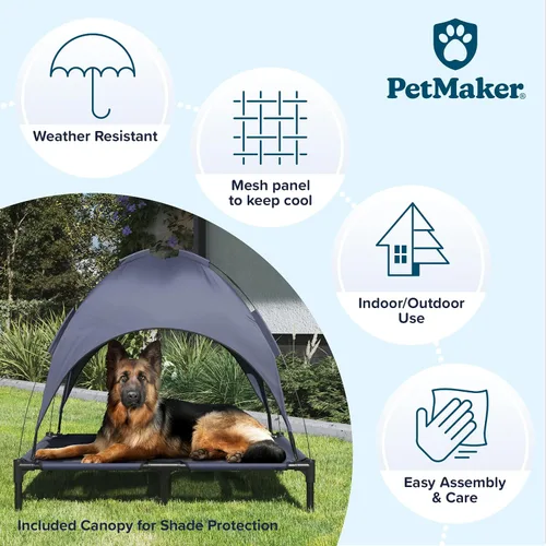 Vista 3 de PETMAKER - Cama elevada portátil tipo catre con toldo para perros/mascotas, de 36 x 30 pulgadas con patas antideslizantes, para interiores