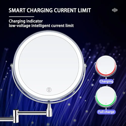 Vista 5 de Espejo de maquillaje iluminado para montar en la pared, espejo extensible de doble cara con aumento de 10X, espejo de aumento LED de 8 pulgadas