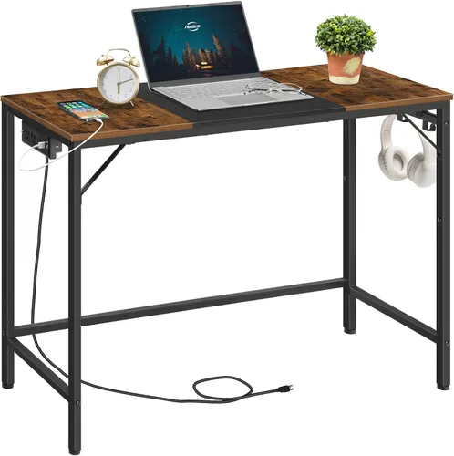 Vista 13 de HOOBRO BB40UDN01 - Escritorio pequeño de 31.5 pulgadas con toma de corriente, mesa de escritura con puertos de carga USB y 3 ganchos para oficina
