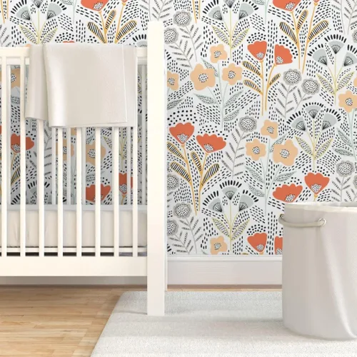 Vista 6 de Papel tapiz para despegar y pegar, diseño de flores de color naranja, papel pintado extraíble personalizado Spoonflower