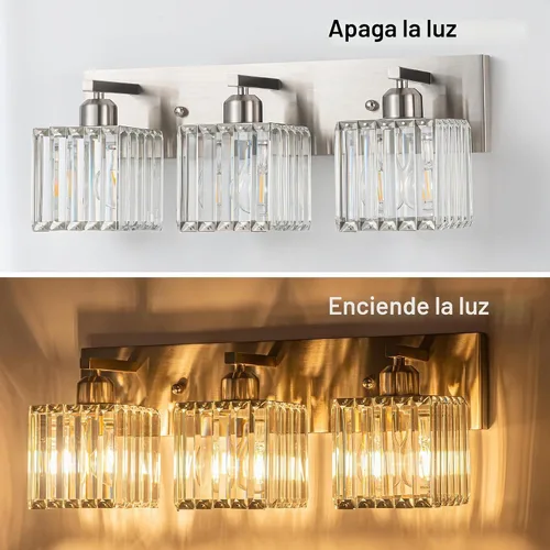 Vista 4 de Moderna lámpara de tocador de baño 3 luces,Lámparas de cristal, cromo