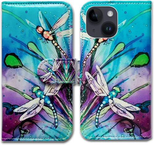 Vista 23 de Bcov Funda para iPhone 15 Plus, piel con tapa y función atril para iPhone 15 Plus, color verde pájaro negro