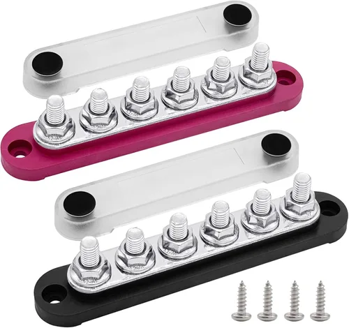 Vista 10 de 4 x Pernos #10 (M5) para Barra de Bus, Ampper Bloque de Distribución de Tierra de 4.2", Barra de Bus de Batería de Latón con Cubierta para Negro