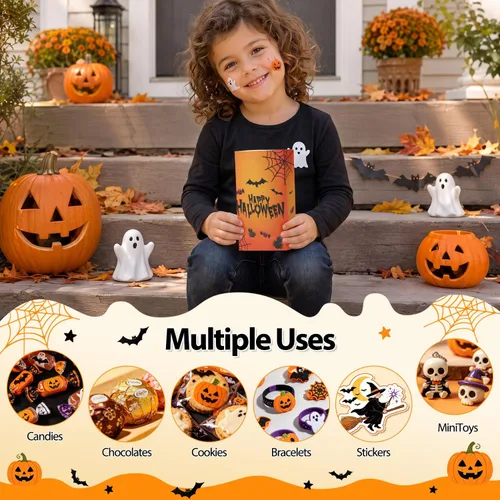 Vista 5 de Shintop 30 bolsas de regalo de Halloween con calcomanías, bolsas de papel
