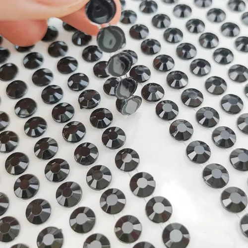 Vista 3 de 1799 calcomanías de gemas, diamantes de imitación autoadhesivos, brillantes redondos de acrílico para manualidades, 4 hojas, 4 tamaños, negro