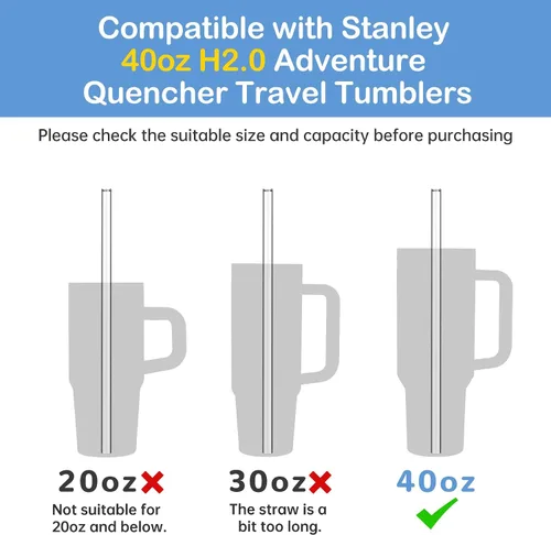 Vista 3 de NiHome 12 popotes reutilizables de vidrio transparente aptos para vaso Stanley H2.0 de 40 onzas con 2 cepillos, 12 pulgadas de largo, 0.4 pulgadas