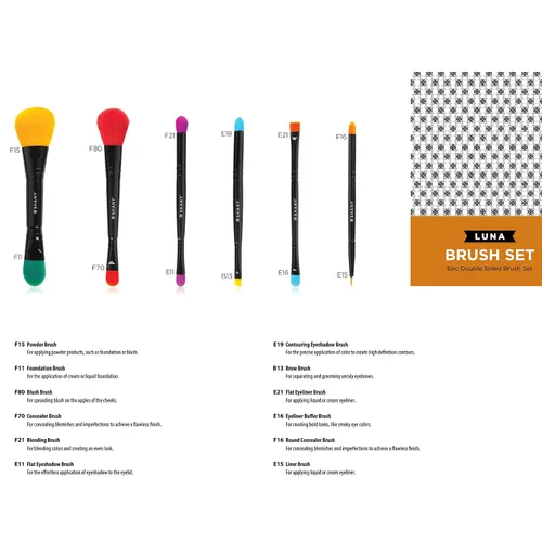 Vista 6 de SHANY LUNA - 6 brochas de maquillaje veganas de viaje de doble cara con 12 lados de cerdas únicos, bolsa de almacenamiento de cepillos, cepillo