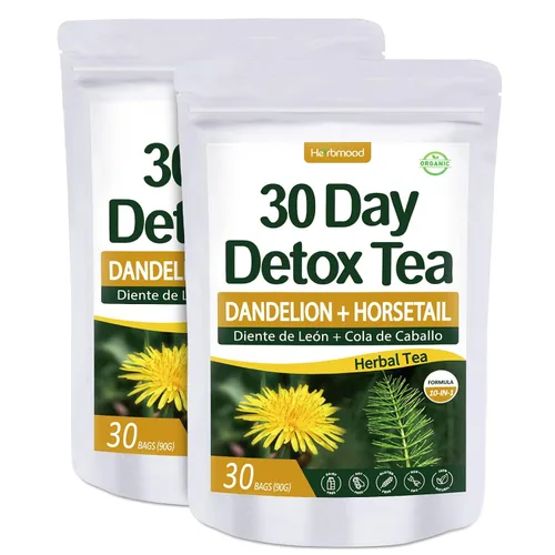 Vista 8 de Herbmood Té de desintoxicación de 30 días para limpieza corporal, Te de Diente de Leon y cola de caballo Organico Natural, Limpieza de colon