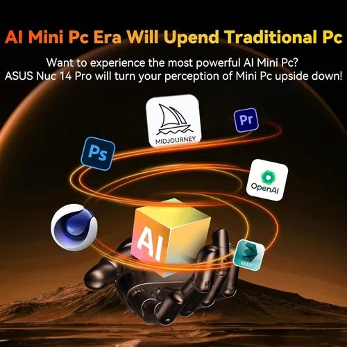 Vista 3 de ASUS NUC 14 Pro AI Mini PC, Ultra 7 155H (16C/22T, hasta 4.8GHz) Mini computadora de escritorio, 32GB DDR5 RAM, 1TB PCIe 4 SSD, GPU Intel Arc, Tipo