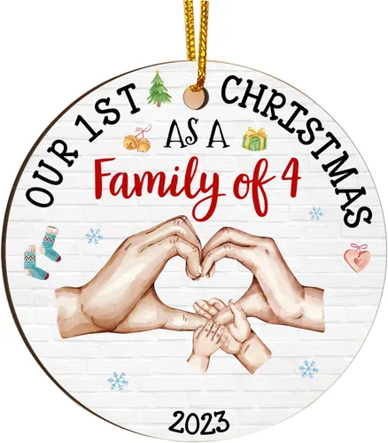 Vista 10 de Gossby Adorno de Navidad acrílico para la familia de 3 – Adorno de madera para la primera Navidad del bebé – Nuestra primera Navidad como familia