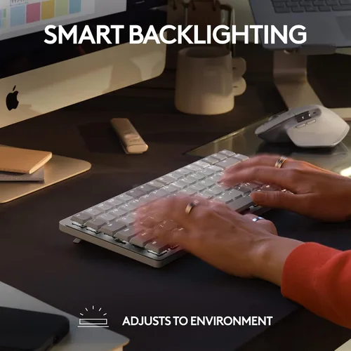 Vista 4 de Logitech MX Mechanical Mini - Teclado inalámbrico iluminado para Mac, interruptores de rendimiento de bajo perfil, teclas táctiles silenciosas, Gris
