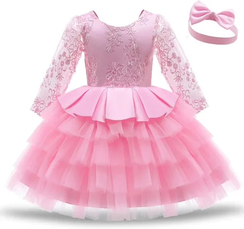 Vista 4 de Todder - Vestido de encaje para bebé, para fiesta de cumpleaños, bautizo