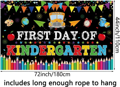 Vista 5 de Cartel del primer día de jardín de infantes, decoraciones de fiesta del primer día de escuela, pancarta de regreso a la escuela, bienvenida al