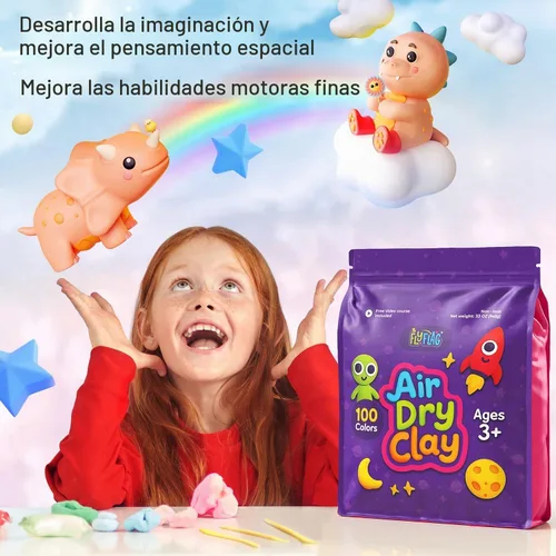 Vista 4 de FlyFlag Arcilla de Secado al Aire - 100 Colores, Ultra Ligera y Suave, Arcilla de Modelado No Tóxica para Niños con Herramientas y Tutoriales