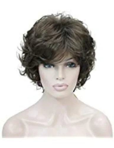 Vista 25 de Lydell Pelucas cortas y onduladas de 6 pulgadas, cabello sintético completo, estilo clásico (12TT26 marrón claro con reflejos)