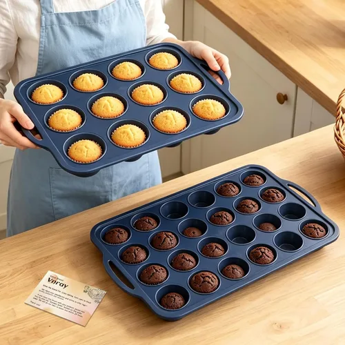 Vista 16 de Mini Molde de Silicona para Muffins con Marco de Metal, Molde de Silicona Antiadherente para Cupcakes con Asas de 24 Tazas, Bandeja de Molde