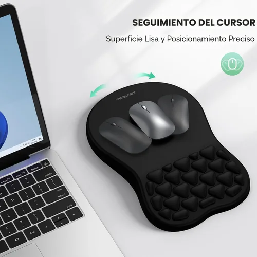 Vista 6 de TECKNET Alfombrilla ergonómica para mouse con reposamuñecas, diseño de masaje suave y cómodo Memory Foam and Non-Slip PU Base for Pain Relief