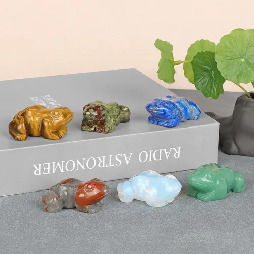 Vista 6 de SMQ Rana de cristal de 2 pulgadas, figura de sangre de dragón natural, decoración de estatua tallada a mano, animal de cristal de piedra curativa