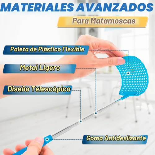 Vista 3 de Matamoscas para interiores, paquete de 3 unidades telescópicas de 28.6 pulgadas de mango largo