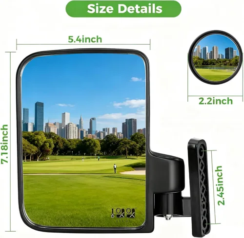 Vista 8 de 10L0L Espejo de carrito de golf sin perforación, espejos laterales con espejos de punto ciego, universal para Yamaha, Club Car, EZGO, espejos