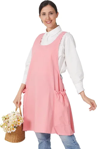 Vista 41 de Delantales ajustables con espalda cruzada para mujer con bolsillos de algodón y lino para cocinar y hornear