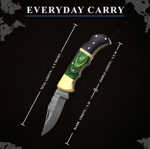 Vista 4 de Edición limitada, cuchillo de bolsillo de damasco, cuchillo de bolsillo de damasco con clip, cuchillo de bolsillo para hombres, cuchillo