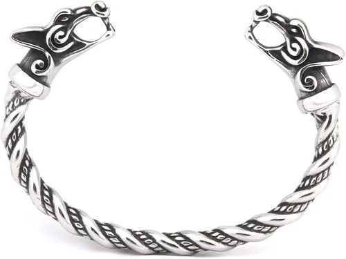 Vista 4 de BAVIPOWER Pulsera de acero inoxidable escandinavo de doble lobo vikingo, Metal, n