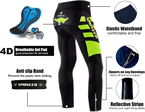 Vista 4 de sponeed - Mallas de ciclismo para hombre, acolchadas, 4D, para ciclismo de carretera