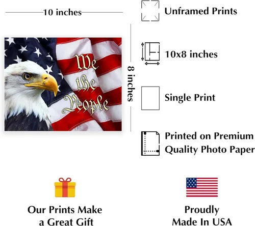 Vista 2 de We The People - Decoración de pared patriótica de Estados Unidos con bandera americana, arte de oficina en casa de veteranos militares, impresión