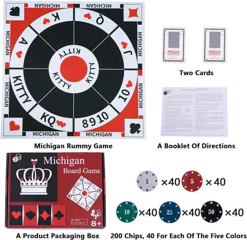 Vista 5 de Michigan Rummy Juego de mesa Tripoley Juego de fieltro plegable Familia Combinación original de Joker Rummy, corazones y póker incluye 2 barajas
