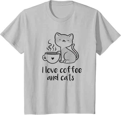 Vista 18 de I love coffee and cats Tazas de granos de café Camiseta de gato café, Blanco, S
