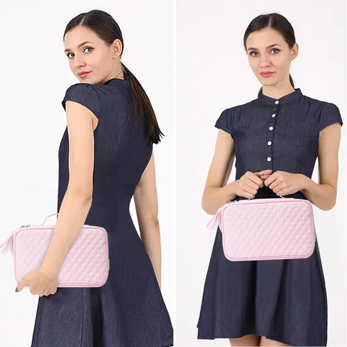 Vista 6 de MOSISO Estuche organizador de joyas de viaje, bolsa de almacenamiento portátil de joyería con mango de poliuretano para collares, aretes, anillos