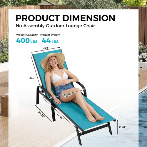 Vista 2 de 2-Pack 5-Position Adjustable Outdoor Reclining Lounge Chairs Sky Blue