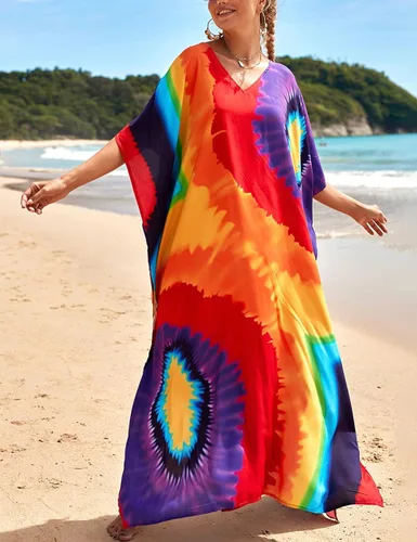 Vista 3 de Bsubseach Plus Size Bathing Suit Cover Up Colorful Caftan Dress for Women Long Bikini Coverup